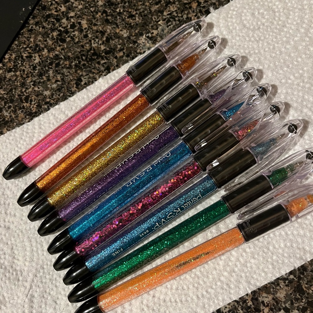 Glitter pens. Black ink available. Many colors available!